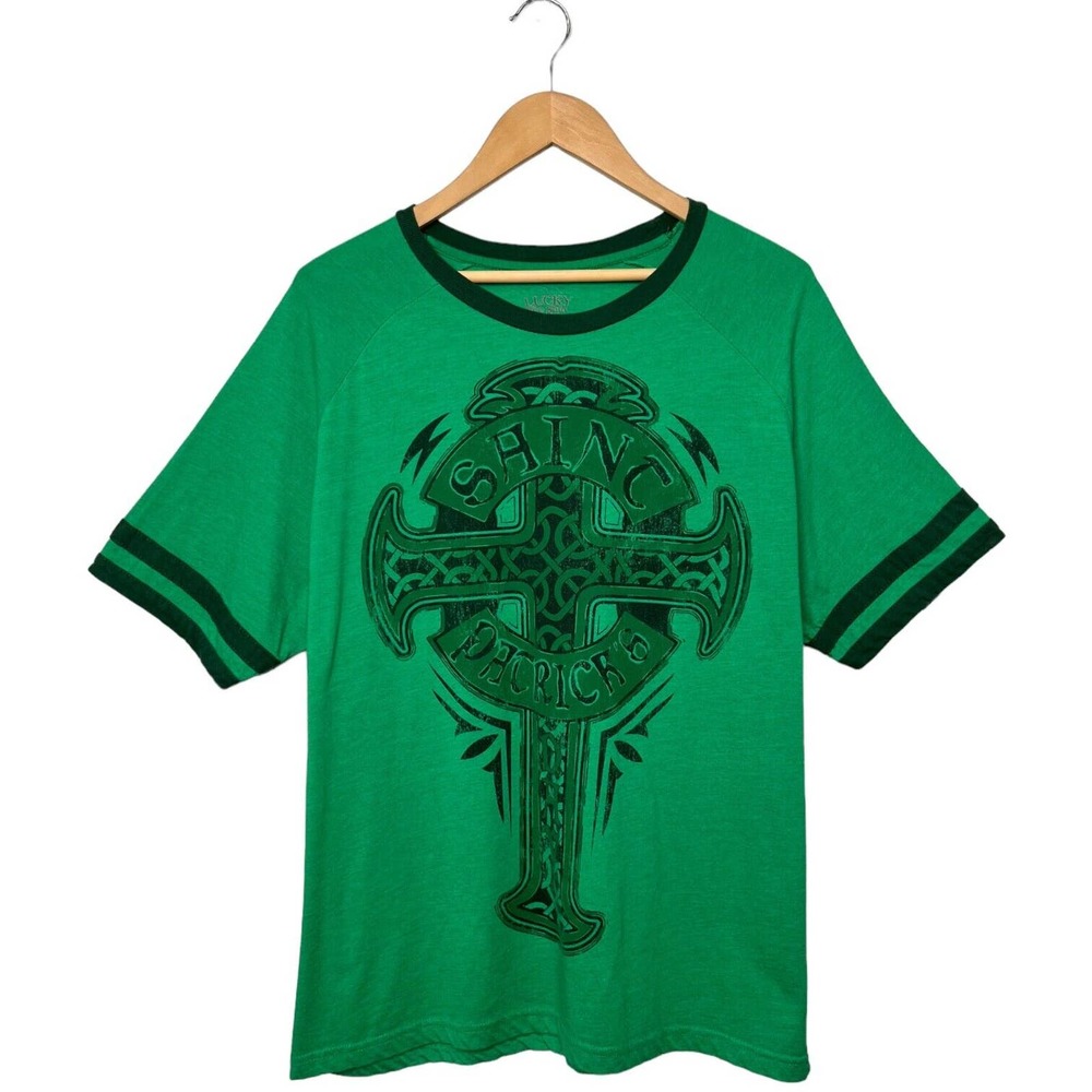 Lucky Tee Shirt Mens Saint Patricks Day Cross Celtic Irish Charm Green XL